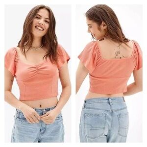 American Eagle Peach Cinch Front Flutter Sleeve Top